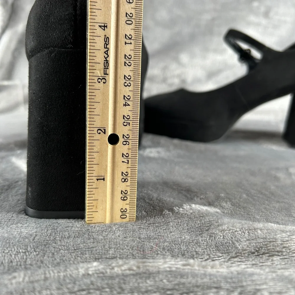 Limelight Geri Black Faux Suede Platform Mary Jane Block Heels Womens 8M 106176